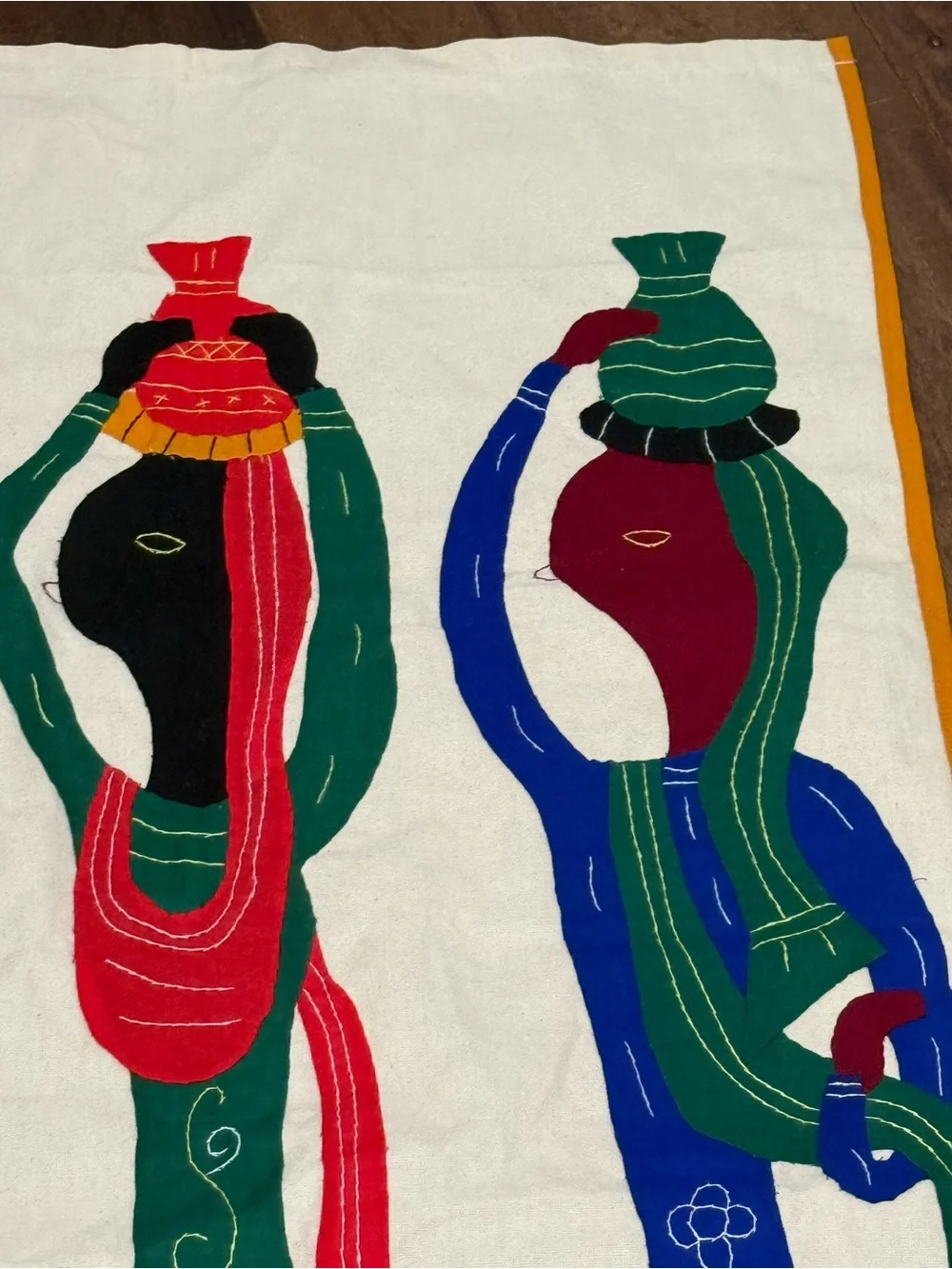 Vintage African‎ Applique Wall Hanging Textile Art Three Women Water Carriers